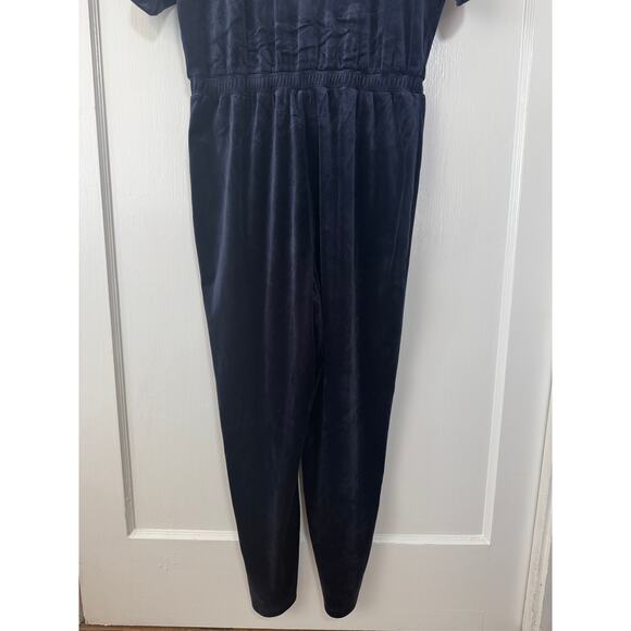 Saturday Sunday By Anthro Navy Blue Velour V Neck Ankle Rise Jumpsuit Size Small - Picture 8 of 10